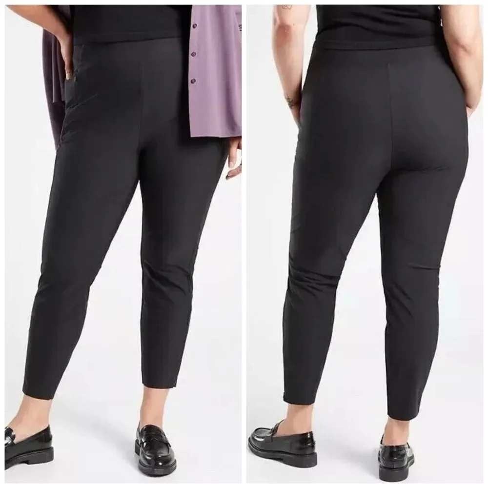 Athleta Stellar Tight Pants Black High Rise Tapered Crop Zip Pockets Plus Sz 26